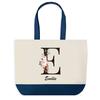 Sac Cabas - PLANETEE - Emilie - Fond Bleu - Motif Lettre Fleur - Coton 40x45 Cm