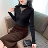 Turtleneck Hollow-out Lace Trim Knitwear Long Sleeve Spring Autumn Versatile Fashion Outer Wear Base Layer Top