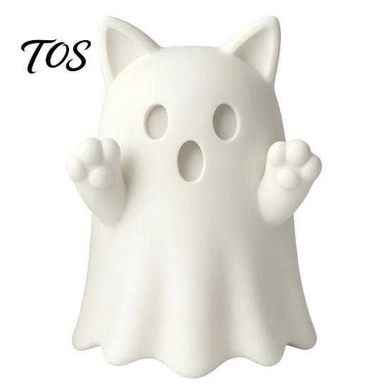 3D Printed Cat Sculptures Cute Ghost Figurine, Wink Smile Surprise Spooky Halloween Decor, Lover Gifts Blank White DIY Paintable Statue, Stable