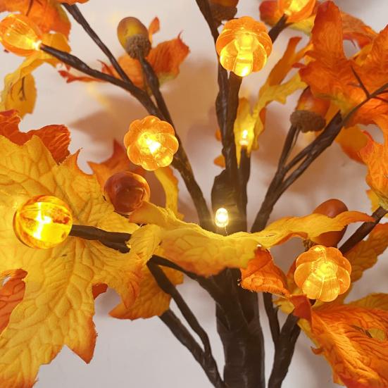 Осенняя кленовая лампа на батарейках с питанием от USB, искусственная тыква, шишка, кленовый лист, светодиодная лампа для осеннего урожая в День благодарения, украшение домашнего стола