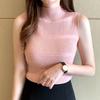 Summer Tops Women Semi High Neck Soft Knitted Sleeveless Casual Shirts for Women Fashion Slim Fit Base Blouses Women Elegant Simple Lady Shirt 26302