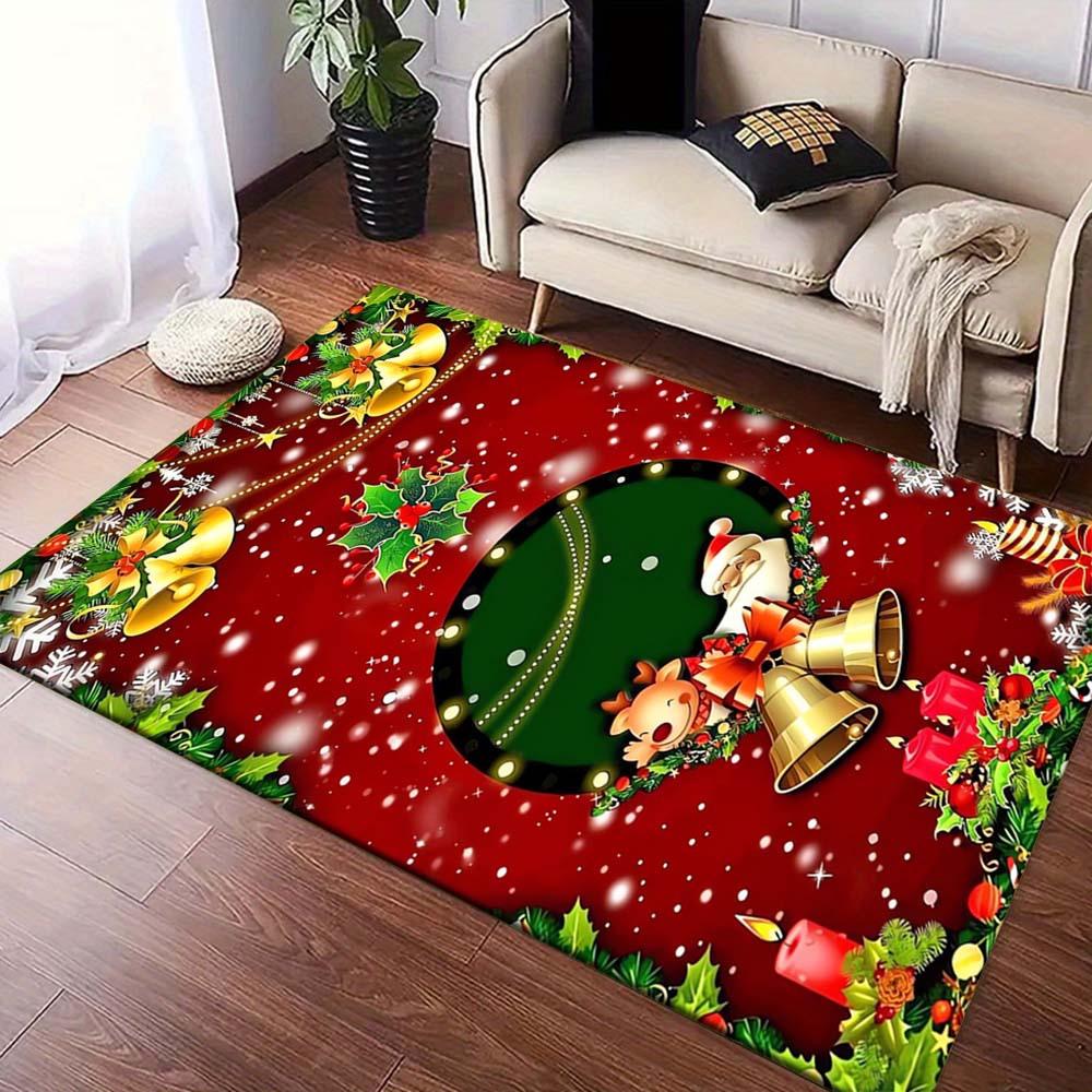 1pc Santa Claus with Bell Area Rug, Slip-Resistant, Easy-Clean, Stain-Resistant, Perfect for Cozy Living Rooms, Bedrooms, Kitchens, Offices,