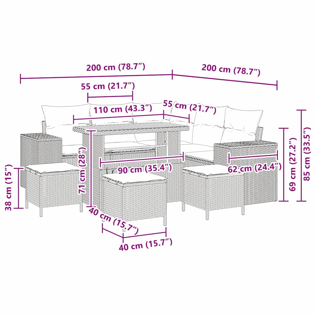 Garden Sofa Set with Cushions 9 pcs Beige and Light Grey Poly Rattan