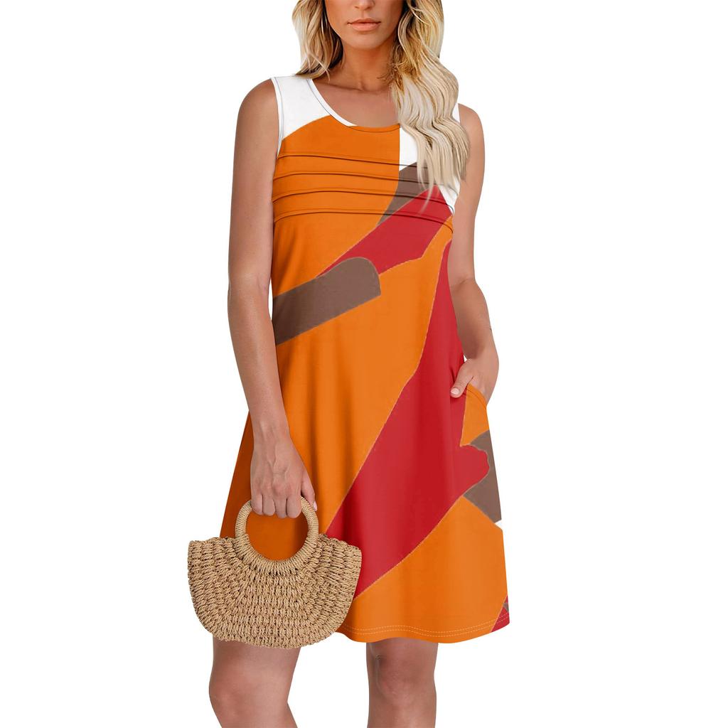 Womens Summer Dresses Loose  Sleeveless Sundresses Dress With Pockets