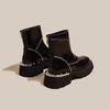 Square Heel Spring/autumn Modern Boots Round Toe Low Heel Ladies Shoes  High Quality Solid Zipper Punk Women's Boots