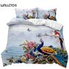 Peacock Duvet Cover Set Elegant Gorgeous Blue Feather Comforter Cover Girls Women Pink Flower Birds Animal Polyester Qulit Cover