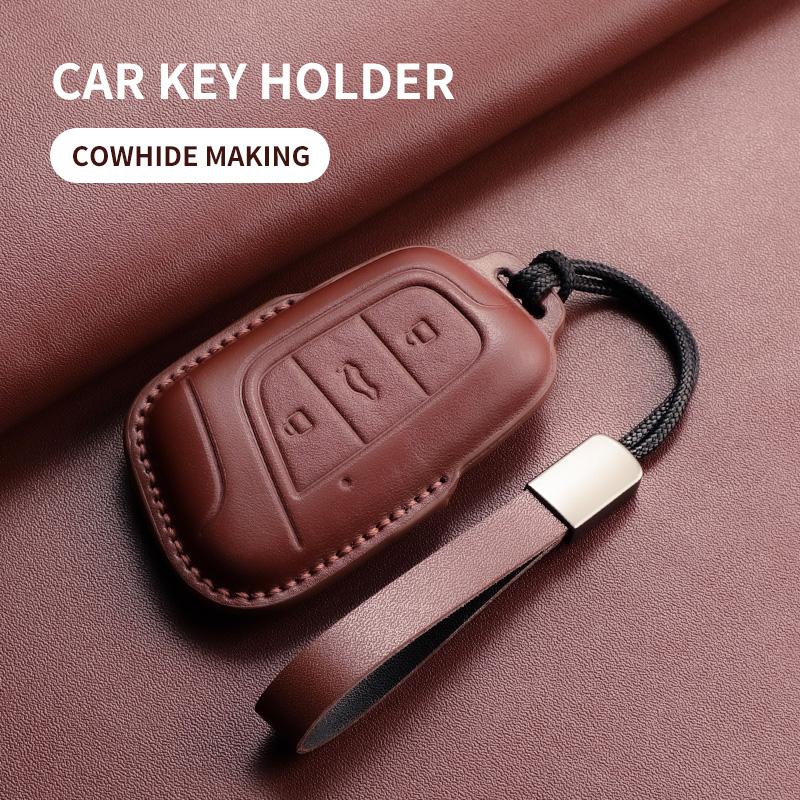 Leather Car Key Case Cover Shell Fob For Chery Eq1 Little Ant Car Remote Smart Keychain Holder Decorative Protecter Accessories