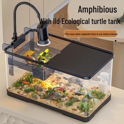 Универсальный настольный аквариум для черепах и рыб с платформой для баскинга и интегрированной системой циркуляции