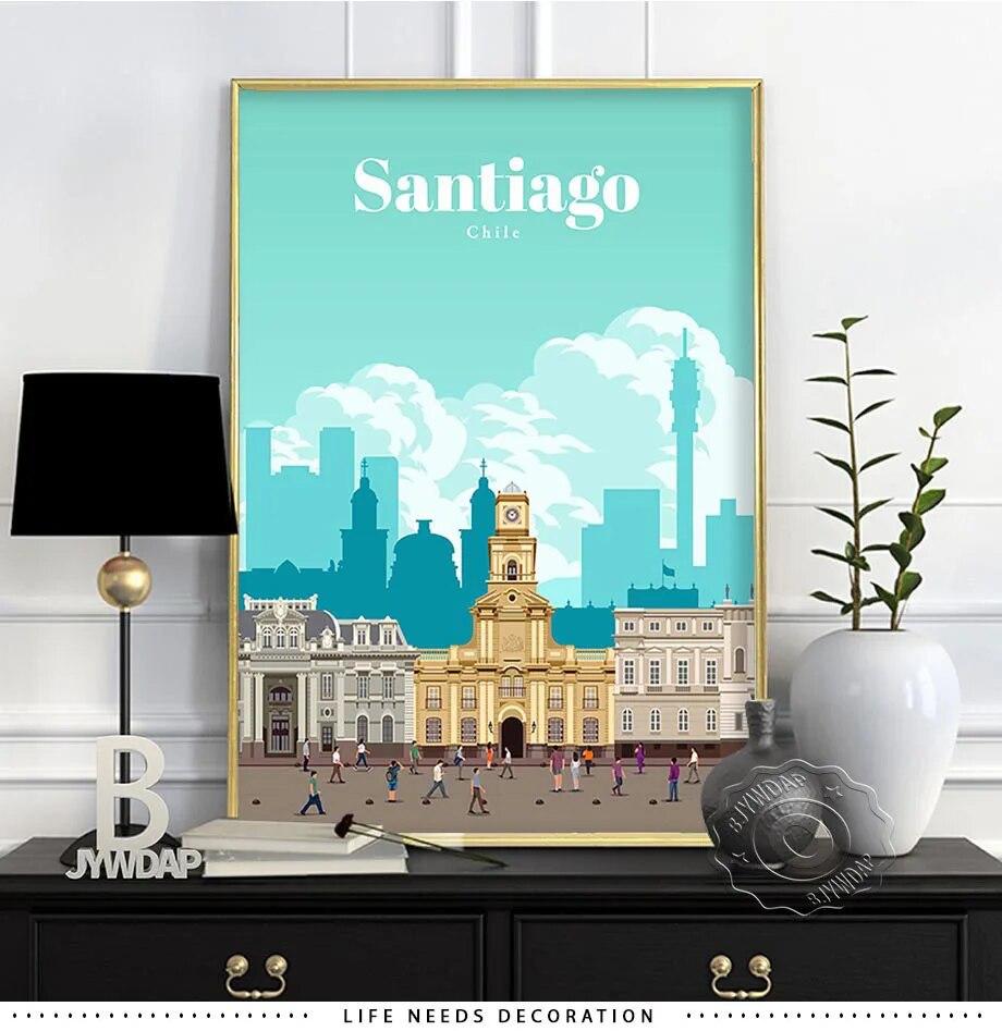 Плакат о путешествиях по городам мира, Япония Токио Плакат Осака, Испания Мадрид Акварельный принт, Флоренция Милан Сантьяго Чикаго Декор стен без рамки