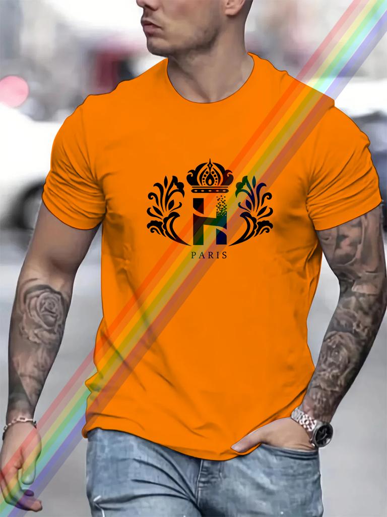 Black and White Letter H Print T Shirt For Man Summer Vintage Unisex Oversized T-shirt Y2k Tops Short Sleeve Men's