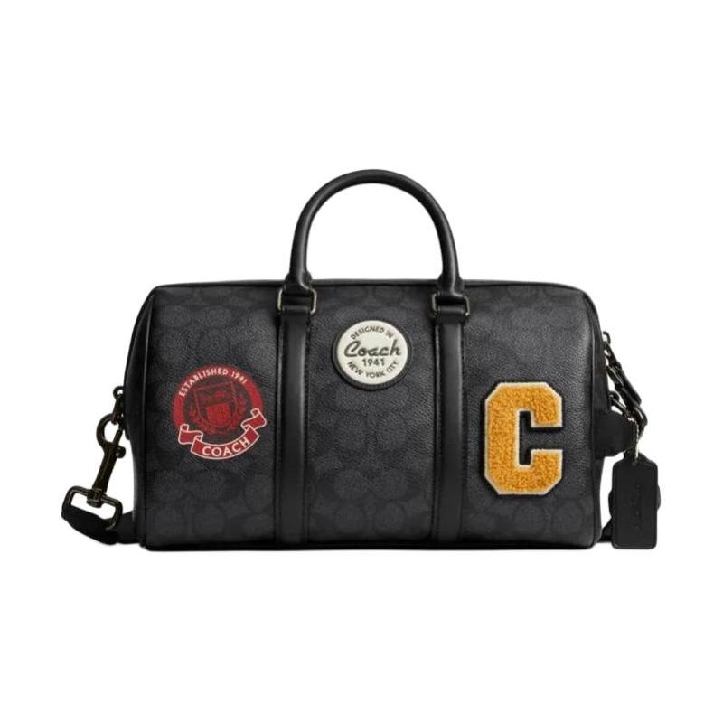 Coach Venturer 27 Сумка-бостон с принтом логотипа бренда, на молнии, из искусственной кожи, с плечевым ремнем, кросс-боди, большая, мужская, серо-черная