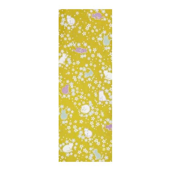 Someno Anbo Tenugui "Sakura Neko Wakameiro" - Hand-dyed 100% Cotton Tokka Fabric, Made in Japan, 35cm x 100cm