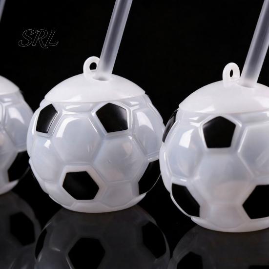 Outdoor Beverage Cup Soccer Water Bottle with Straw, 500ml Football Shaped Plastic Cup, Flip Lid Tumbler Sports Drink for Game Day, Fan Gift