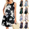 Summer Dresses For Women Beach Boho Sleeveless Printing Flowy Pocket Tshirt Tank Sundresses