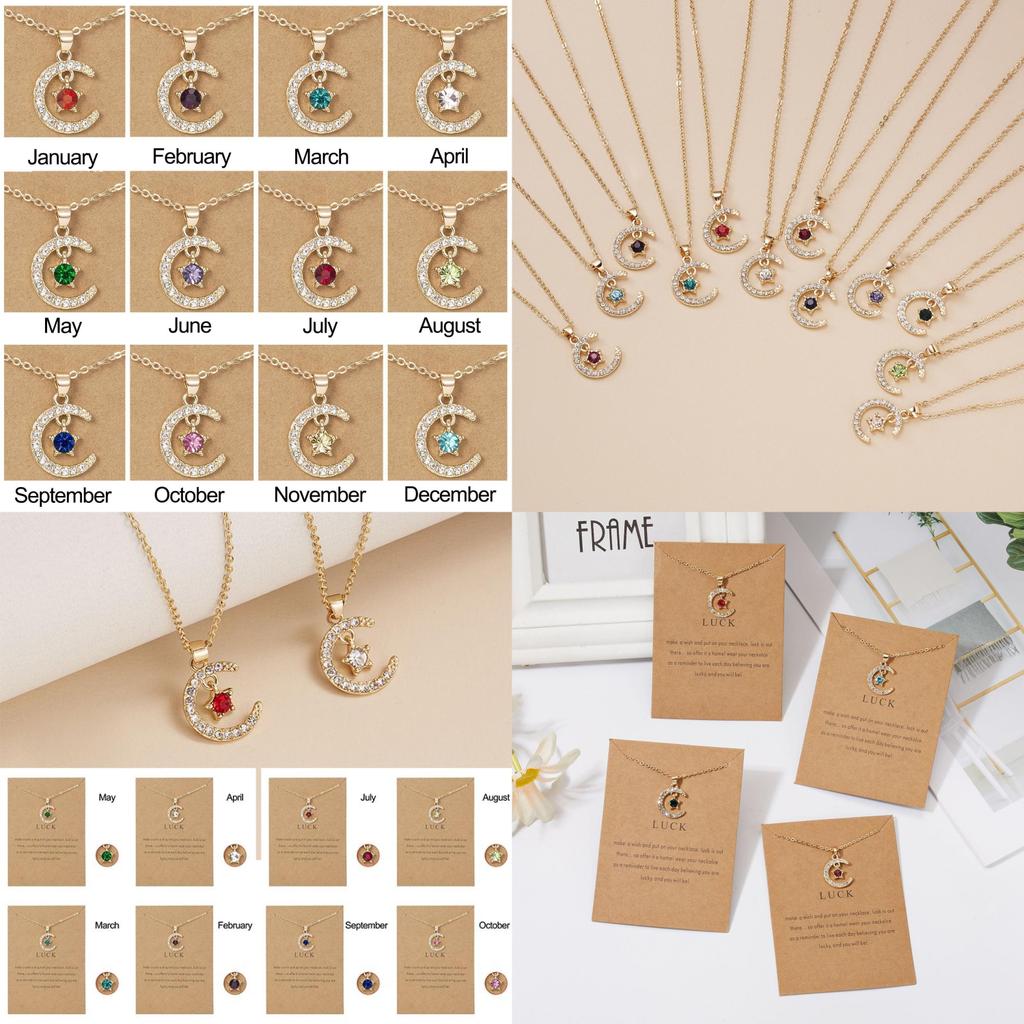 Потрясающее ожерелье-луна из 18-каратного золота с камнем по знаку зодиака, гипоаллергенный дизайн