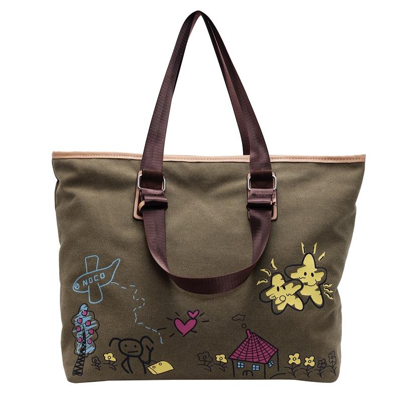 Легкая сумка через плечо с принтом, женская сумка-тоут большой вместимости, студенческая сумка для путешествий, холщовая сумка