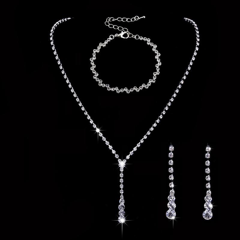 Bridal Party Jewelry Set With Zircon Water Drop Necklace Earrings And Bracelet For Weddings