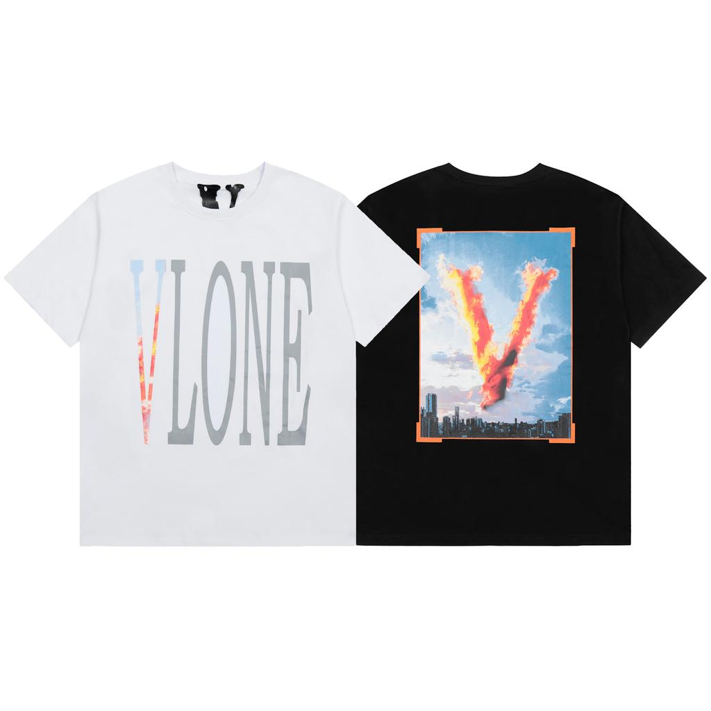 Vlone Оверсайз футболка с принтом City Fire V, мужская и женская, повседневная, хип-хоп, стритвир, с коротким рукавом