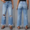 2024 New Wide Leg Pants, Tassel Washed, Broken Hole, High Waist Jeans, Straight Tube Casual Pants For Women