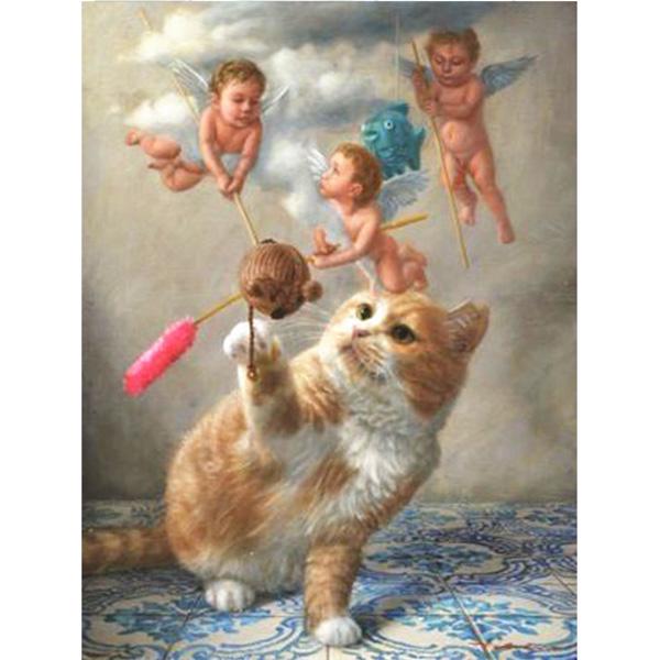 HC полный квадратный дрель комплект алмазной живописи кот и ангел DIY вышивка крестиком домашний декор