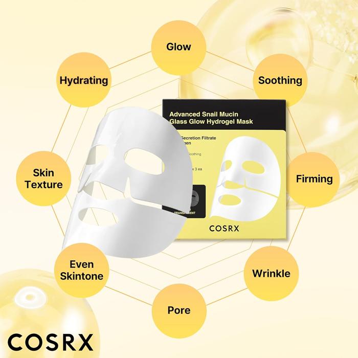 COSRX Улучшенная гидрогелевая маска с муцином улитки Glass Glow 34 г*3 шт.