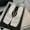 The New Style of Wedge Heel Sandals Simple Shoes with A Slender Strap Elegant Square Toe and One-strap High Heels