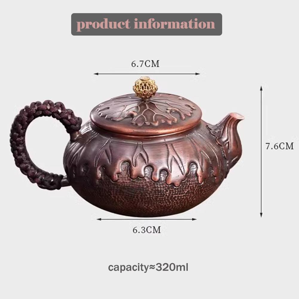 Винтажный чайник из красной меди, Чайник для домашнего заваривания, Мини-медный чайник ручной работы в виде листа лотоса, Традиционный чайник ручной работы, 300 мл