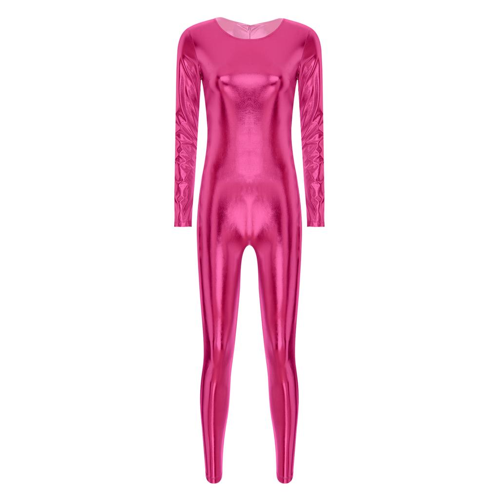 Женский цельный комбинезон с круглым вырезом и длинными рукавами металлик, праздничный комбинезон для всего тела