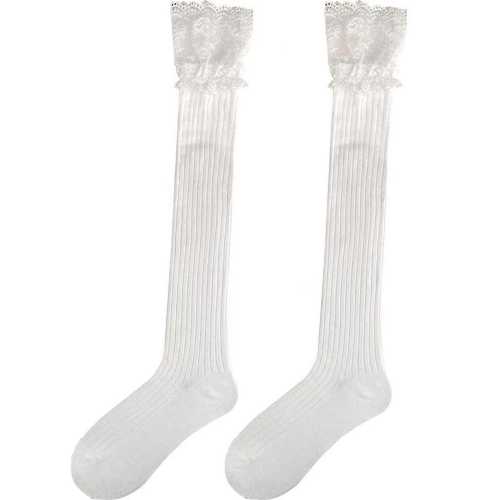 Женские чулки выше колена в стиле Лолита, черно-белое кружево
