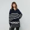 Chuyu Women's 2025 Winter Striped Polo Collar Knit Sweater