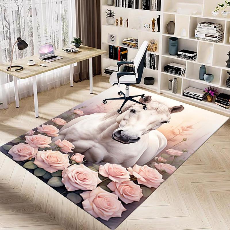 1PC horse flowers Extra Large Non Slip Floor carpet, Office, family, Studio Large Area Rug Indoor Rugs, Bold Statement Piece