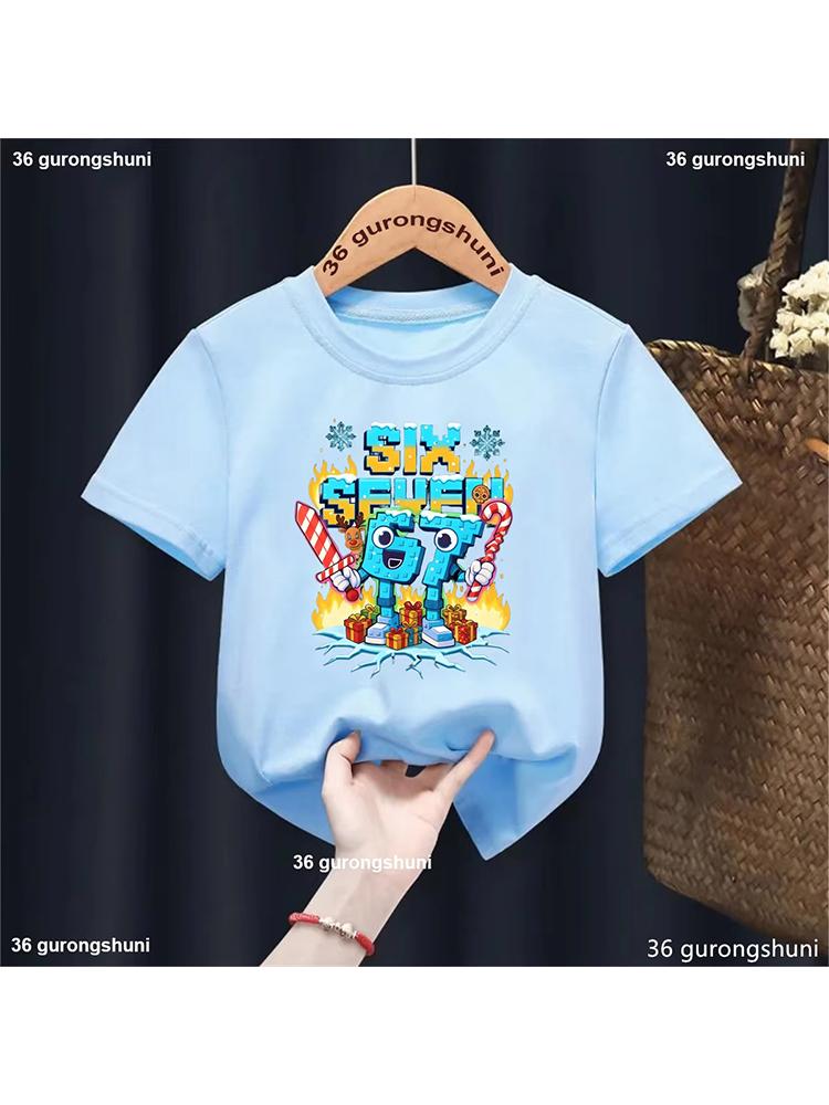 Kids Christmas Pixel SIX SEVEN Number 67 Graphic TShirt Soft Cotton Cool Wear for Boys Girlstk0128