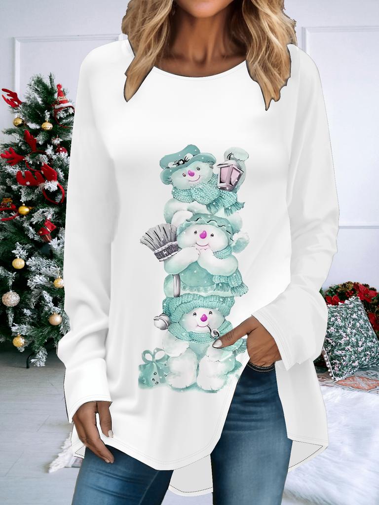 Женская футболка больших размеров с принтом на весну и Рождество, удобная, с длинным рукавом и круглым вырезом, повседневная, свободного кроя, средней длины, топы
