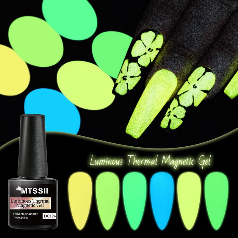 Mtssii 1Pcs 7ML Luminous Thermal Cat Magnetic Gel Pink Temperature Color-Changing Gel Nail Polish Glow In Dark Nail Art Gel Varnish Manicure