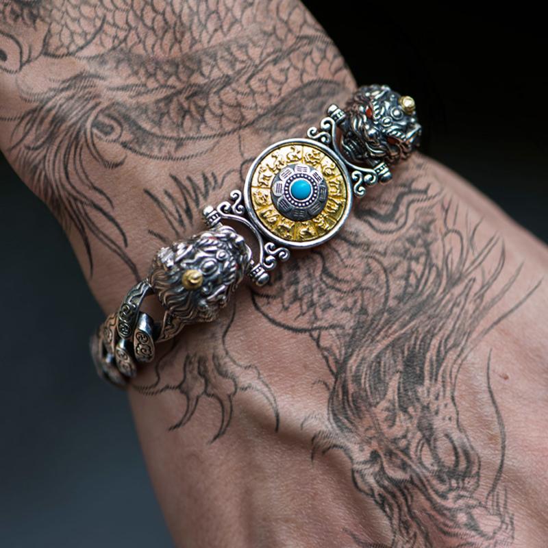 Новый серебряный браслет ручной работы Pixiu Jiugong Runner Bracelet ретро мужской и женский парный индивидуальный браслет подарок