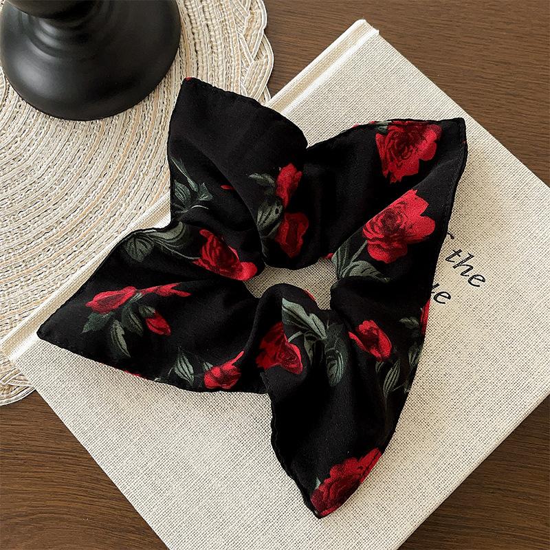 Винтажные большие резинки для волос с розами для женщин, девушек, элегантные красные цветы, эластичный держатель для хвоста, резинка для волос, головной убор, аксессуары для волос