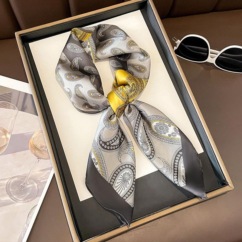 Spring, Autumn and Winter with Shirt Black and White Small Square Scarf Silk Scarf Female Commuter Neck Thin Section Scarf 70 Simulation Silk