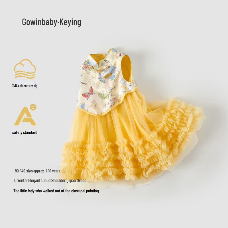 GOWINBABY Элегантное новое летнее платье для девочек в китайском стиле, без рукавов, с воротником-стойкой