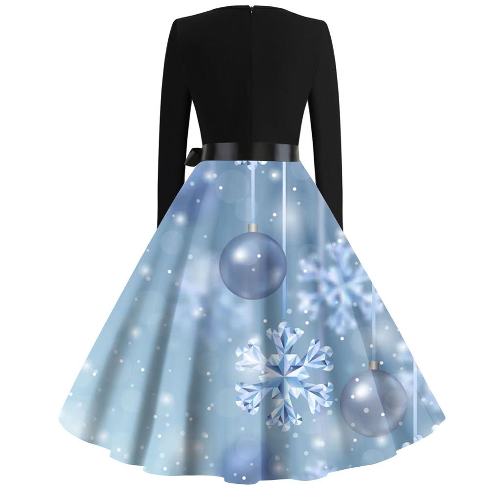 Women's Fashion V-Neck Casual Slim Christmas Printed Long Sleeve Dresses