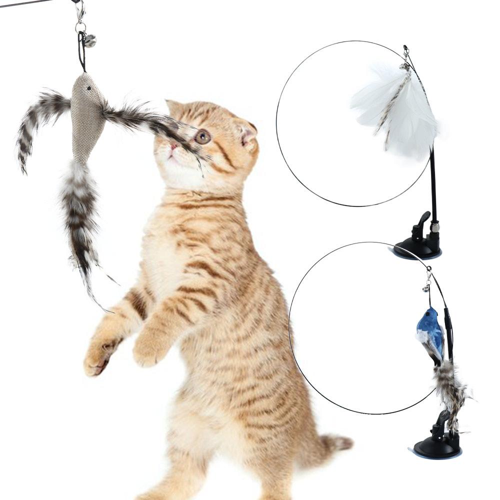 Removable Mini Free Hands With Bell Sucker Feather Bird Simulation Bird Cat Toy Cat Stick Toy Wand Toy Cat Supplies