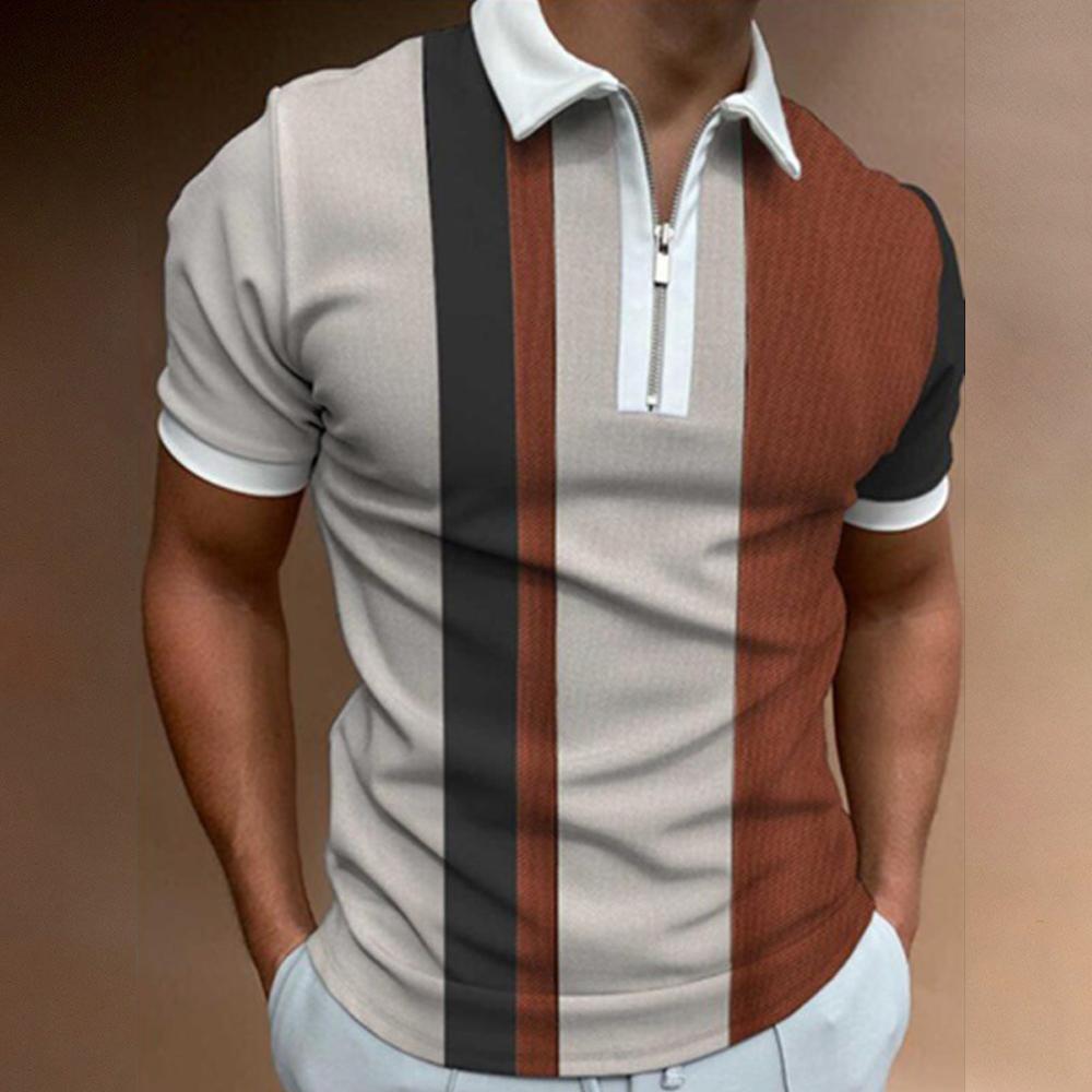 Мужская повседневная футболка с короткими рукавами и принтом в полоску 3D, рубашка-поло