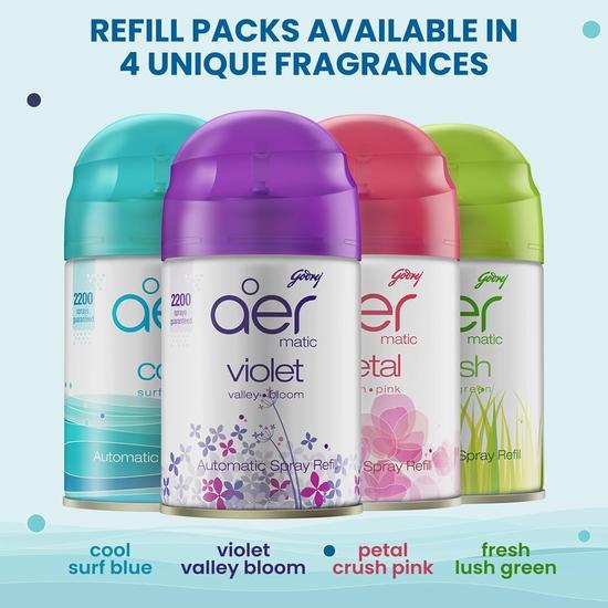 Godrej Aer Matic Kit (Machine + 1 Refill) - Automatic Room Fresheners with Flexi Control Spray | 2200 Sprays Guaranteed | Lasts Up To 60 Days (225ml)