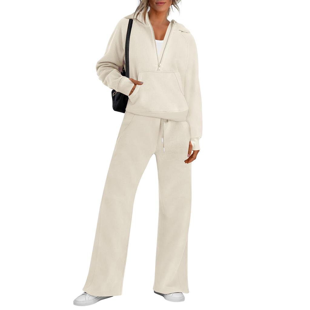 Женская мода однотонная толстовка с длинным рукавом и капюшоном, топ и брюки, повседневный комплект из двух предметов для отдыха