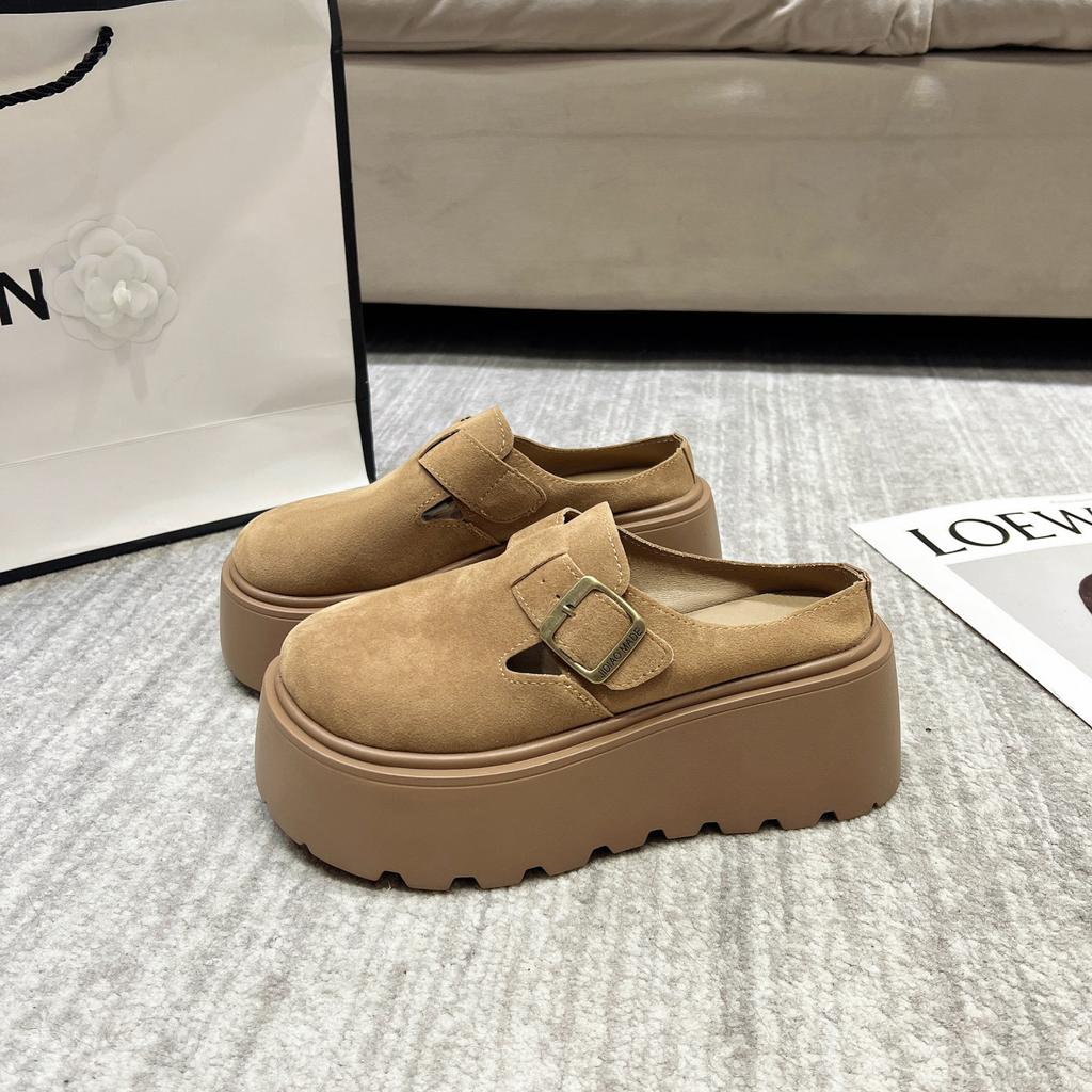 Height-increasing Platform Bag Head Half Slippers Women's Outer Wear 2025 New Spring Small Man One-pedal Birkenmuller Shoes