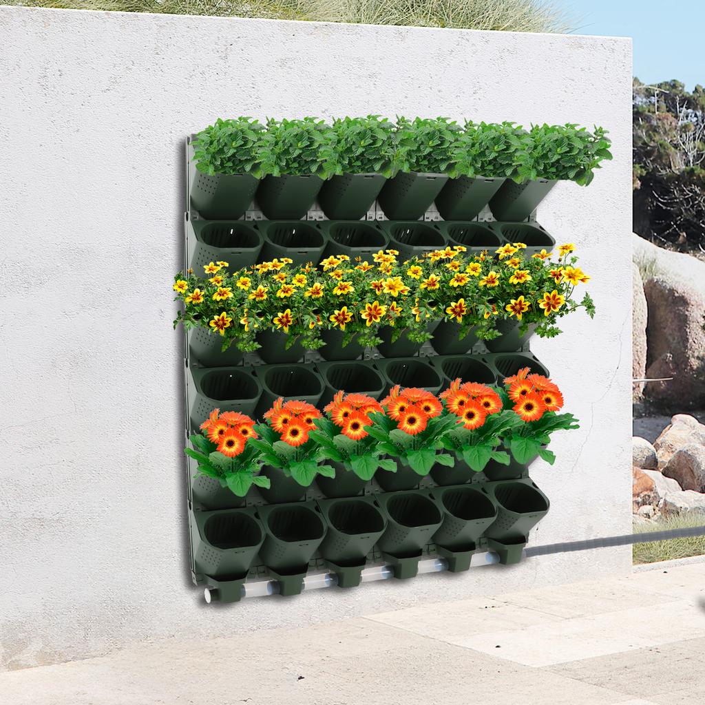 36-Hole Vertical Wall Mounted Planter Set, Large Capacity Self-Watering Garden Growing System, Wall Hanging Planting Baskets