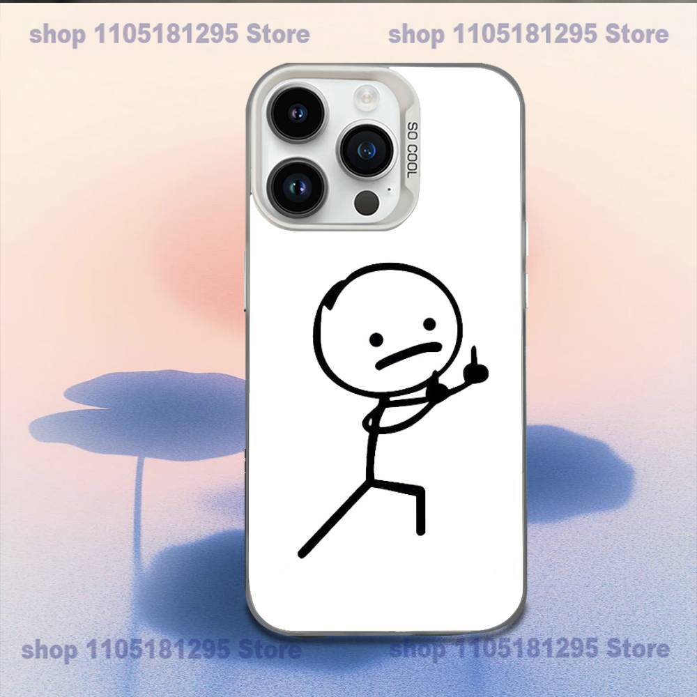 Мультяшный стикмен-человечек Чехол для телефона iPhone 17,16,15,14,13,12,11,Mini,Pro,E,MAX Белый Конфетный Матовый Ударопрочный Чехол