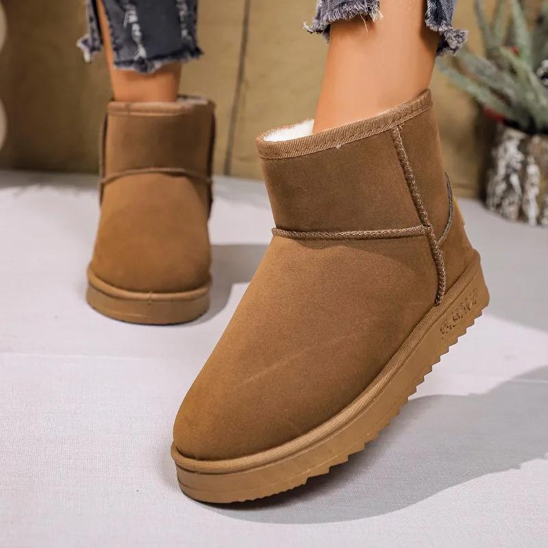 2024 New Round Toe Women's Snow Boots Solid Color Thick-soled Boots Autumn and Winter Warm Large Size Cotton Shoes Zapatos