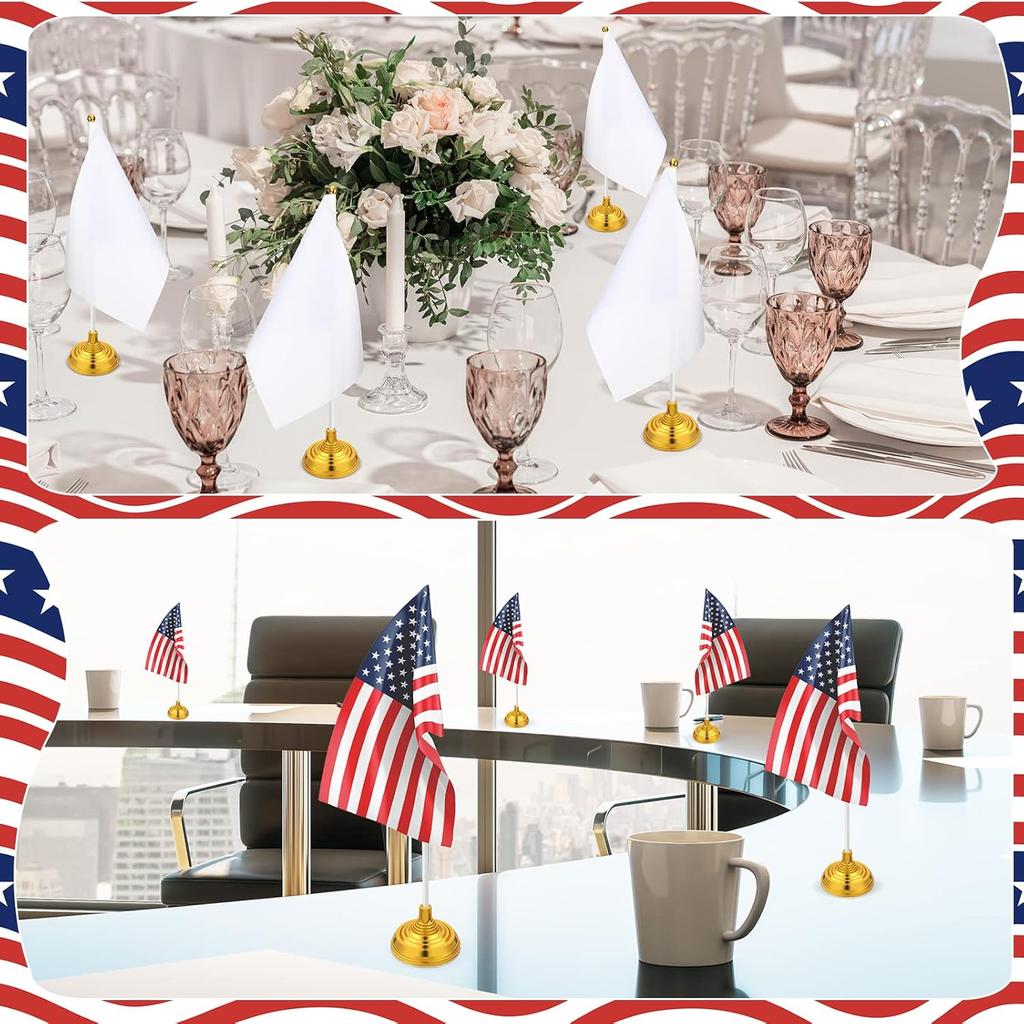 Tatuo 48 Pcs Mini White Desktop Flags on Stick with Stands 5.51 x 8.27 Office White Solid for DIY Craft Small Blank Desktop Flag with Pole for 4th of