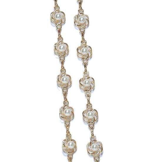 Металлическая поясная цепочка с цветочной инкрустацией, регулируемый пояс для женщин, аксессуар для тела с жемчугом, платье