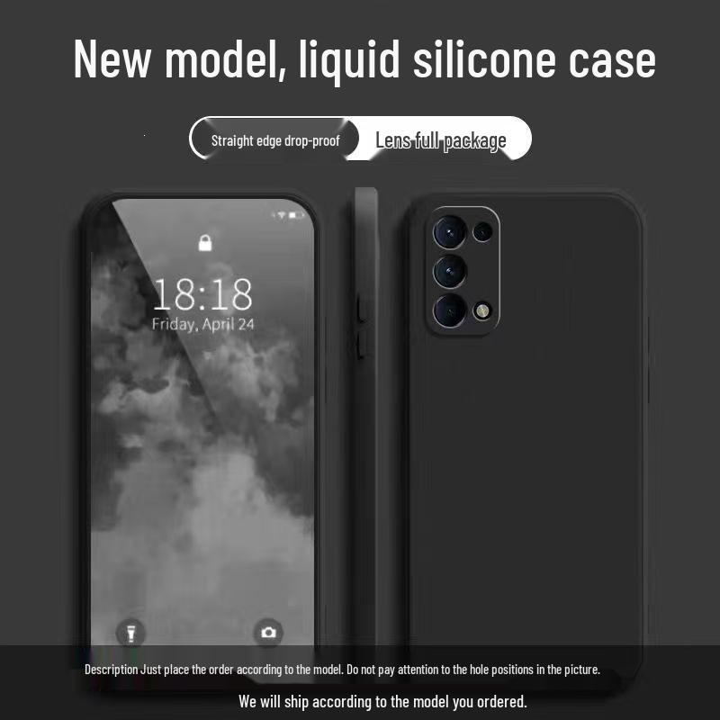 Чехол-кубик Рубика из жидкого силикона для Oppo Reno5, однотонный: Полная защита от падений, Дизайн с прямыми гранями
